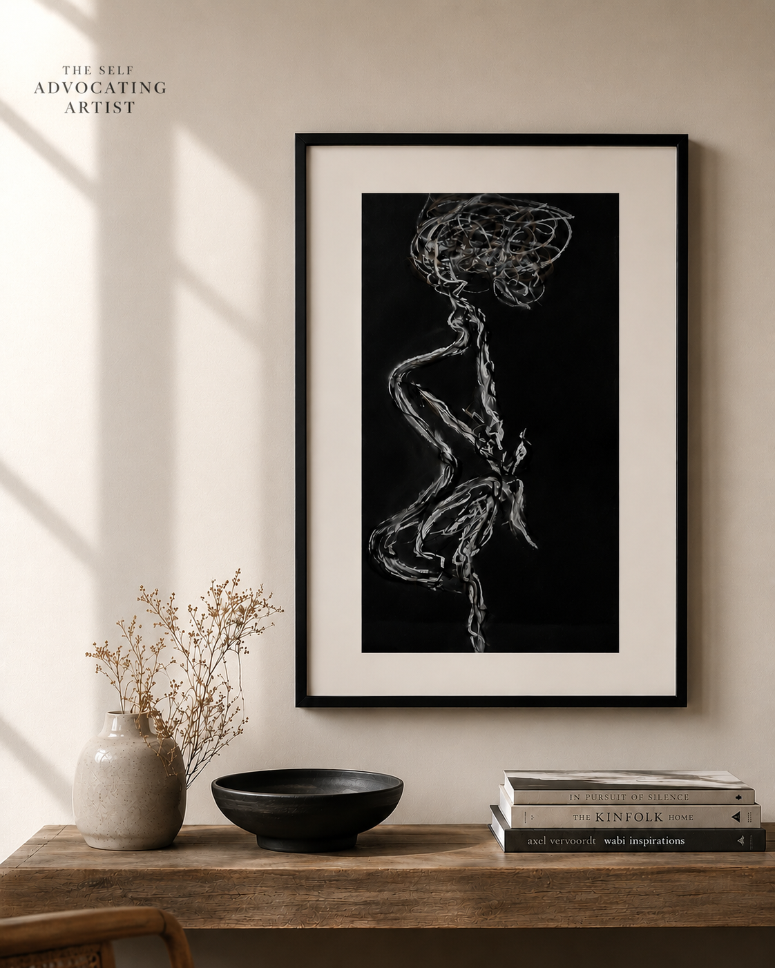 Barely Holding Form A3 fine art print shown in a black frame